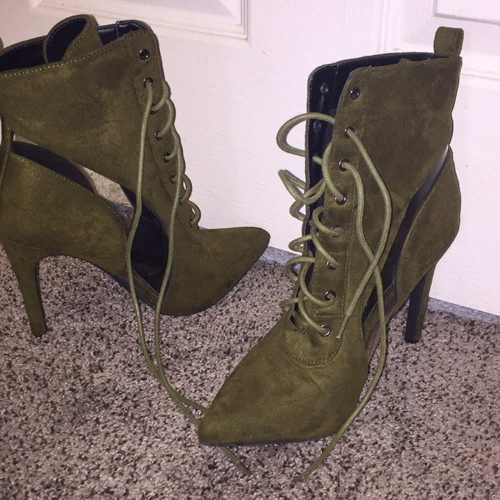 Green suede heeled boots